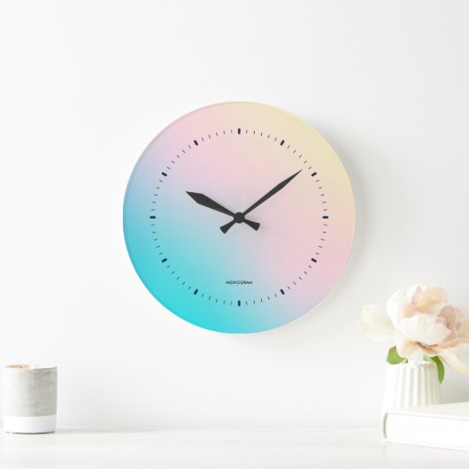 Pastel Kleuren Gradiënt Blauw Roze en Geel Grote Klok (Huis)