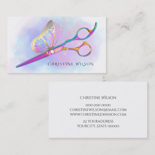 Pastel Kleuren Haarstylist Butterfly logo Visitekaartje (Voorkant / Achterkant)