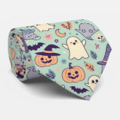 Pastel kleuren Halloween symbolen patroon Stropdas (Opgerold)