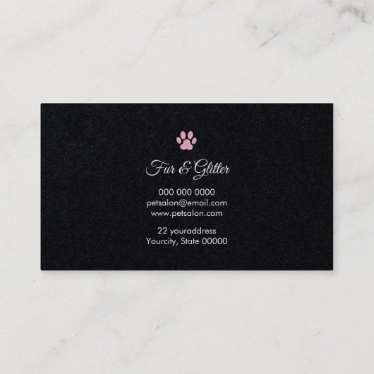 Pastel kleuren harige poten op zwart visitekaartje (Achterkant)