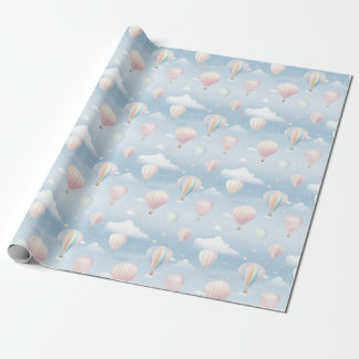 Pastel Kleuren Hete Luchtballonnen op Blauwe Hemel Cadeaupapier