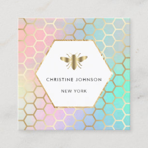 Pastel Kleuren Honingraat en Hexagon Bee logo Vierkante Visitekaartje