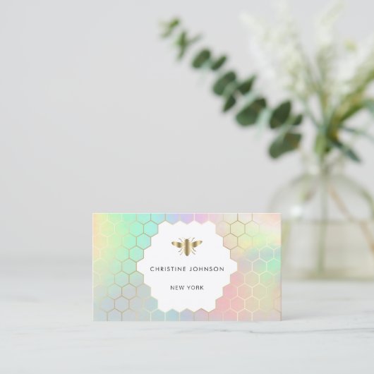 Pastel Kleuren Honingraat Hexagons Bee logo Visitekaartje (Staand voorkant)