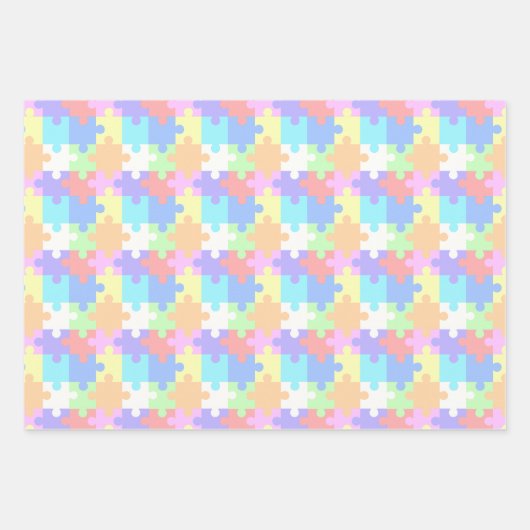 Pastel Kleuren Jigsaw Puzzels Patroon Inpakpapier Vel (Voorkant)