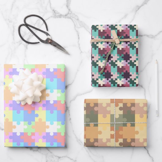 Pastel Kleuren Jigsaw Puzzels Patroon Inpakpapier Vel (Voorkant)