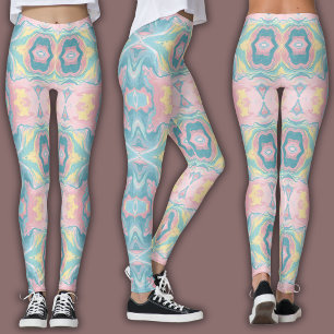 Pastel Kleuren Kaleidoscoop Patroon Roze & Mint Leggings