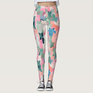 Pastel Kleuren Kat Camouflage Leggings