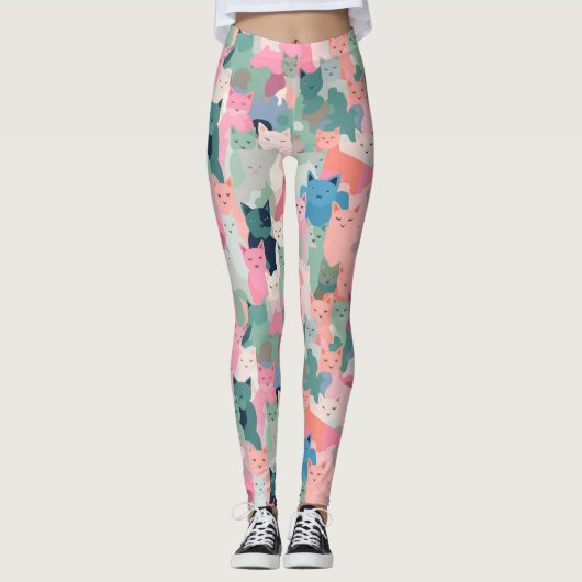Pastel Kleuren Kat Camouflage Leggings (Voorkant)