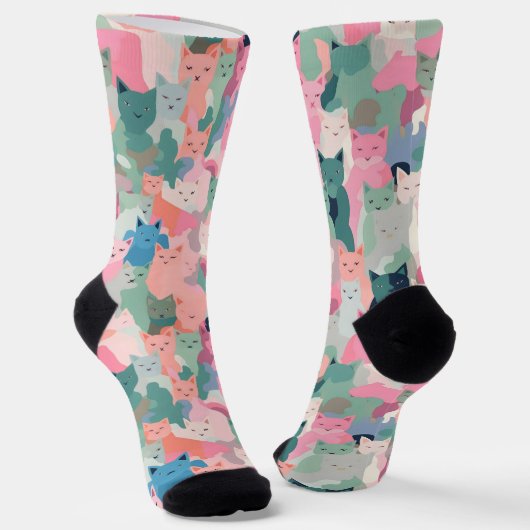 Pastel Kleuren Kat Camouflage Sokken (Gebogen)