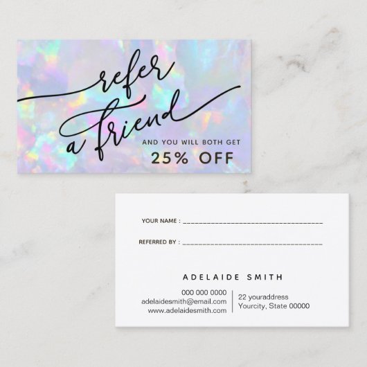 Pastel kleuren Opal verwijzingskaart Visitekaartje (Voorkant / Achterkant)