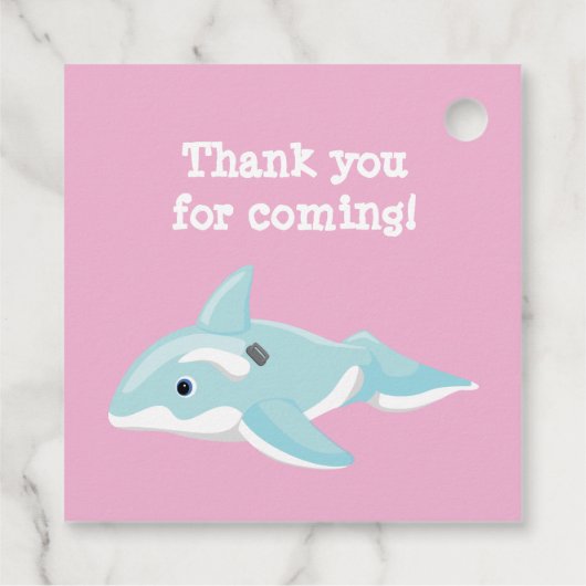 PASTEL KLEUREN ORCA FLOAT POOL PARTY BEDANKJES LABELS (Achterkant)