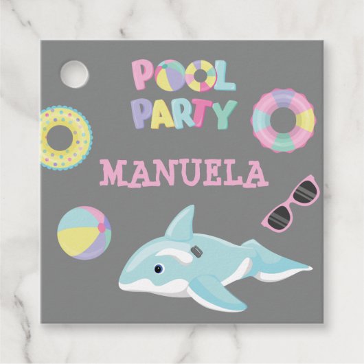 PASTEL KLEUREN ORCA FLOAT POOL PARTY BEDANKJES LABELS (Voorkant)