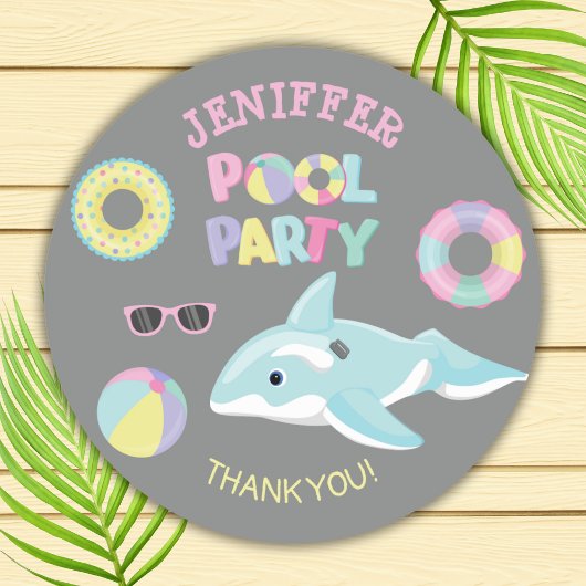 PASTEL KLEUREN ORCA OPBLAASBARE POOL PARTY RONDE STICKER