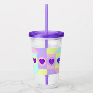 Pastel kleuren & paarse harten kloppen acryl drinkbeker