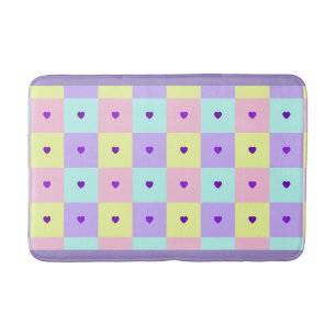 Pastel kleuren & paarse harten kloppen badmat