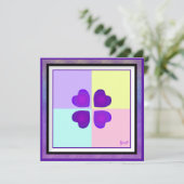 Pastel kleuren & paarse harten kloppen blanco kaar (Staand voorkant)