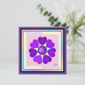 Pastel kleuren & paarse harten kloppen blanco kaar (Staand voorkant)