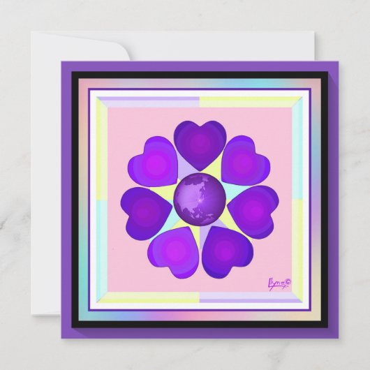 Pastel kleuren & paarse harten kloppen blanco kaar (Voorkant)