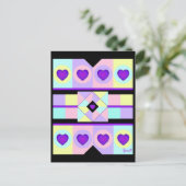 Pastel kleuren & paarse harten kloppen briefkaart (Staand voorkant)