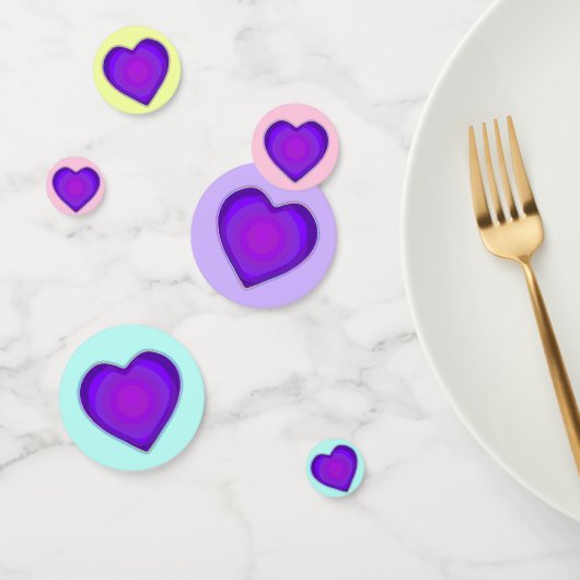 Pastel kleuren & paarse harten kloppen confetti (Groep)