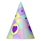 Pastel kleuren & paarse harten kloppen feesthoedjes (Links)