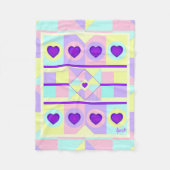 Pastel kleuren & paarse harten kloppen fleece deken (Voorkant)