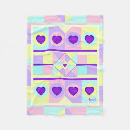 Pastel kleuren & paarse harten kloppen fleece deken