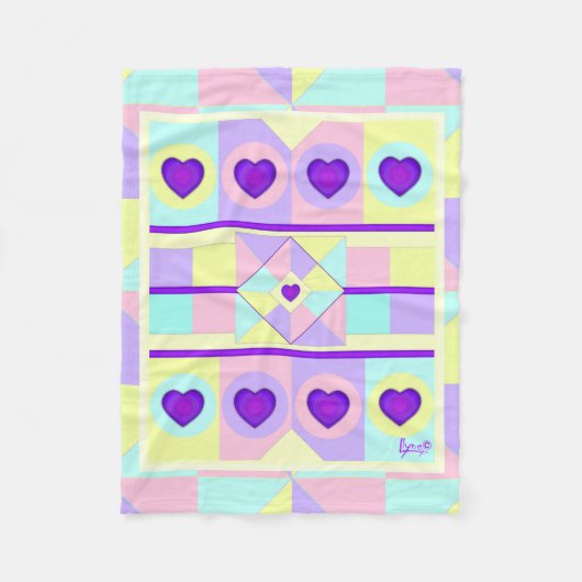 Pastel kleuren & paarse harten kloppen fleece deken (Voorkant)