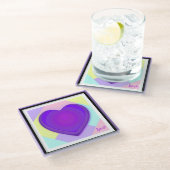 Pastel kleuren & paarse harten kloppen glazen onderzetter (Schuin)