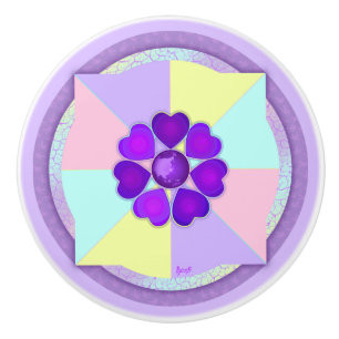 Pastel kleuren & paarse harten kloppen keramische knop
