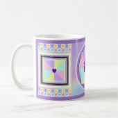 Pastel kleuren & paarse harten kloppen koffiemok (Links)