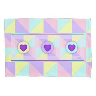 Pastel kleuren & paarse harten kloppen kussensloop