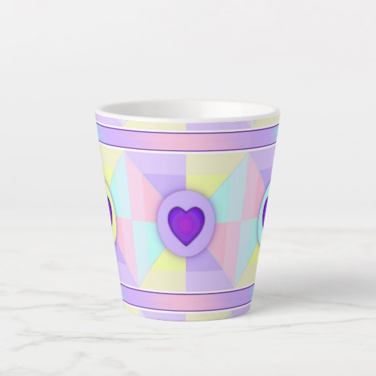 Pastel kleuren & paarse harten kloppen latte mok (Voorkant)