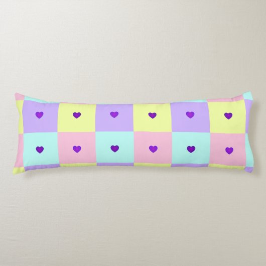 Pastel kleuren & paarse harten kloppen lichaamskussen (Voorkant)