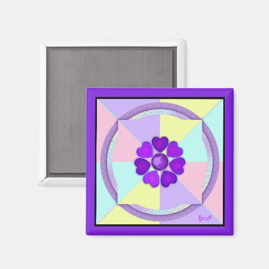 Pastel kleuren & paarse harten kloppen magneet (Voorkant / Achterkant)