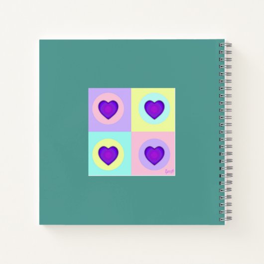 Pastel kleuren & paarse harten kloppen notitieboek (Achterkant)