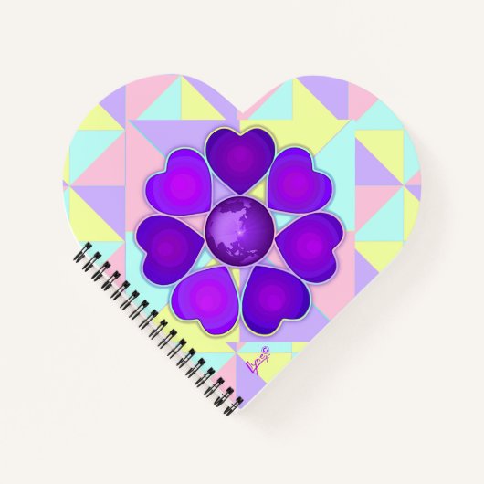 Pastel kleuren & paarse harten kloppen notitieboek (Voorkant)