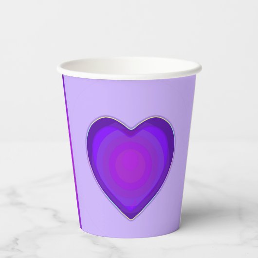 Pastel kleuren & paarse harten kloppen papieren bekers (Achterkant)