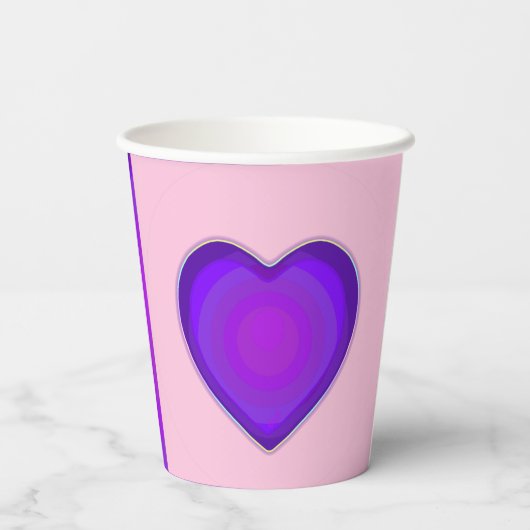 Pastel kleuren & paarse harten kloppen papieren bekers (Achterkant)