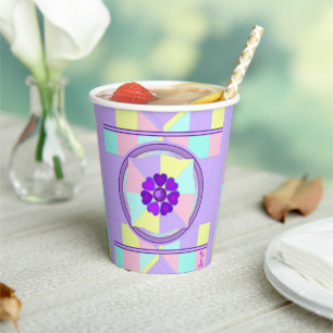 Pastel kleuren & paarse harten kloppen papieren bekers