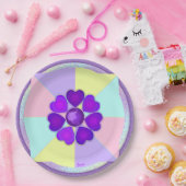 Pastel kleuren & paarse harten kloppen papieren bordje (Feest)