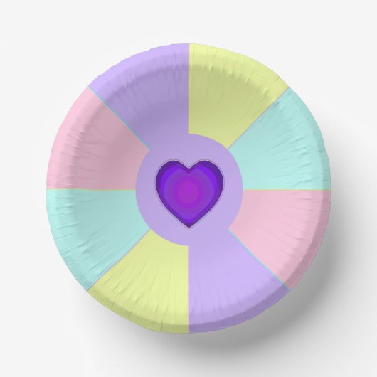 Pastel kleuren & paarse harten kloppen papieren kommen (Voorkant)