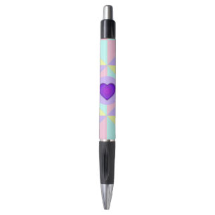 Pastel kleuren & paarse harten kloppen pen