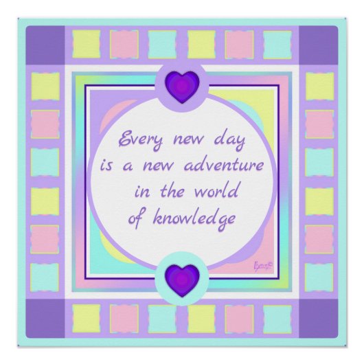 Pastel kleuren & paarse harten kloppen perfect poster (Voorkant)