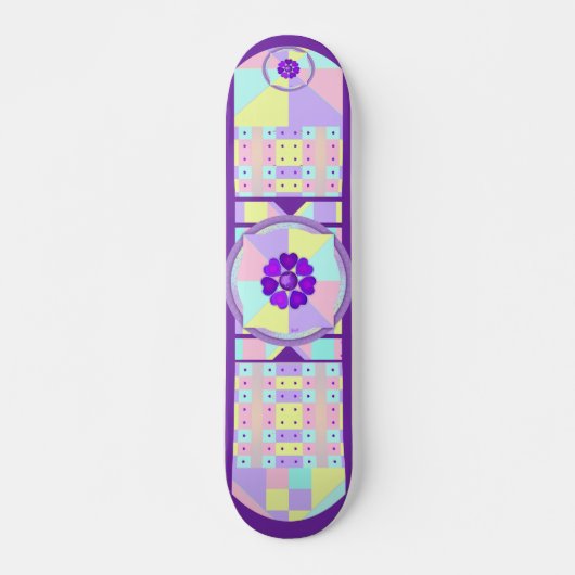 Pastel kleuren & paarse harten kloppen persoonlijk skateboard (Voorkant)
