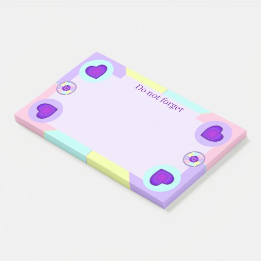 Pastel kleuren & paarse harten kloppen post-it® notes (Schuin)