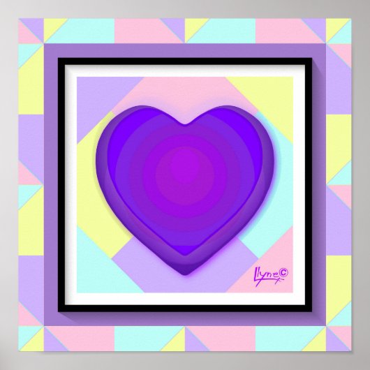 Pastel kleuren & paarse harten kloppen poster (Voorkant)