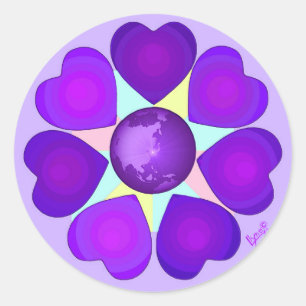Pastel kleuren & paarse harten kloppen ronde sticker