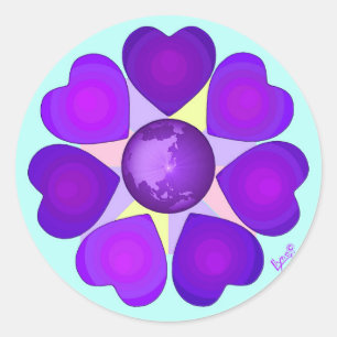 Pastel kleuren & paarse harten kloppen ronde sticker