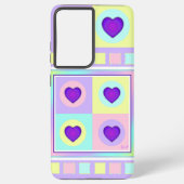 Pastel kleuren & paarse harten kloppen samsung galaxy hoesje (Achterkant)